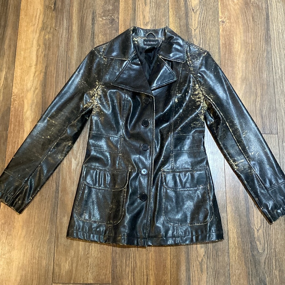 Old School Le Chateau Faux Leather Jacket, brownish black